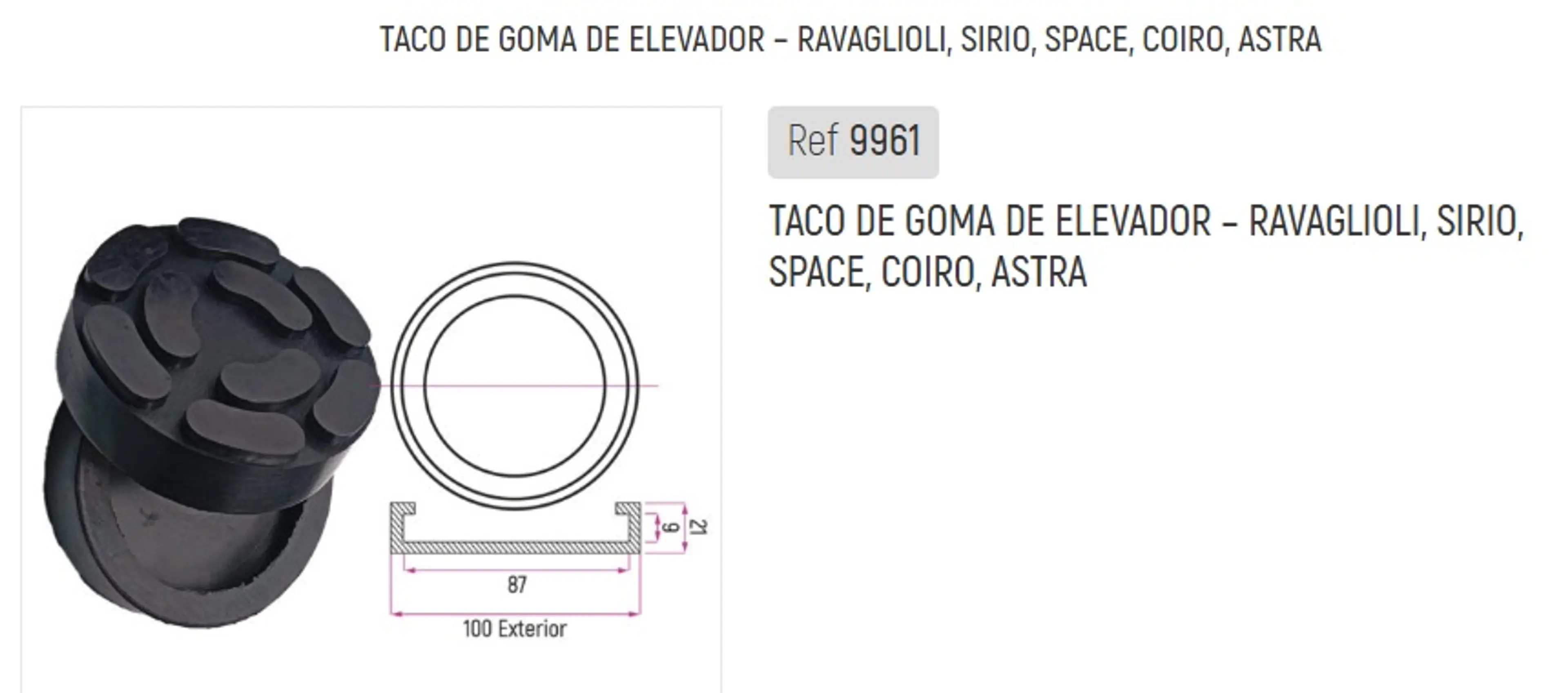 TACO DE GOMA DE ELEVADOR - RAVAGLIO